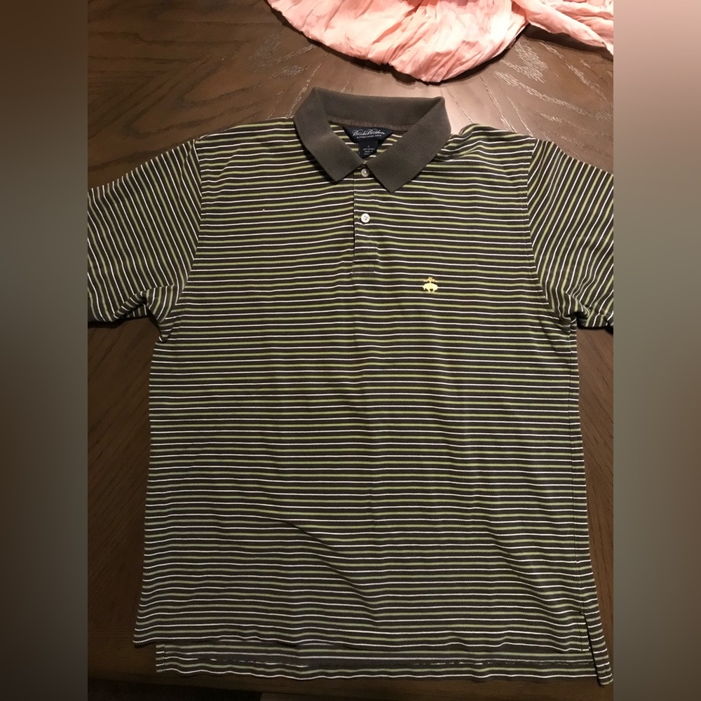 Brooks Brother Mens Large Green Stripe Polo